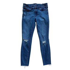 GAP‎ Womens Distressed Medium Dark Wash Legging Skinny Jeans Size 26 Raw Hem